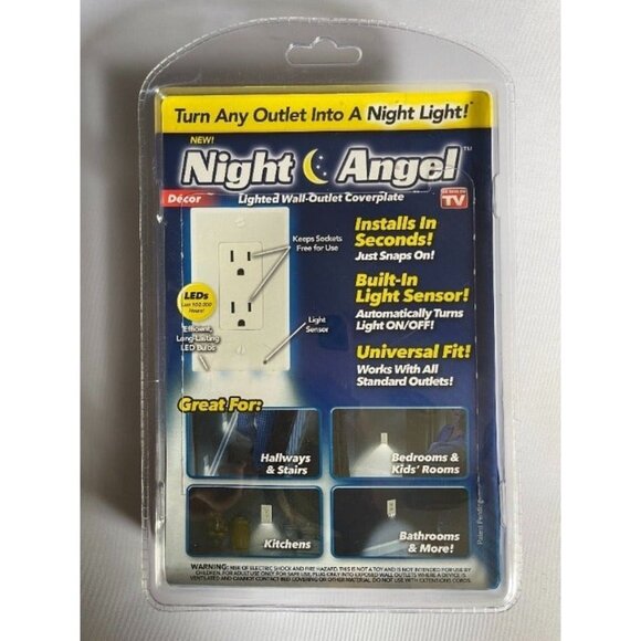As Seen on TV Night Angel Lighted Wall Outlet Coverplate Build in LED SEALED NEW - Picture 1 of 2